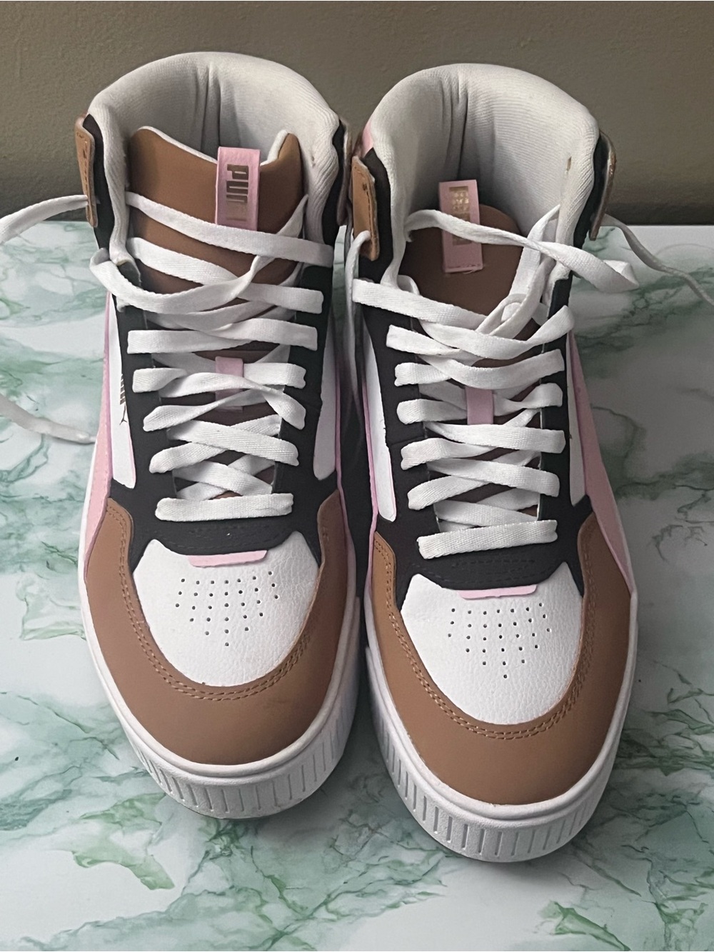 Puma Women’s High-Top Sneakers in Brown, Pink & White